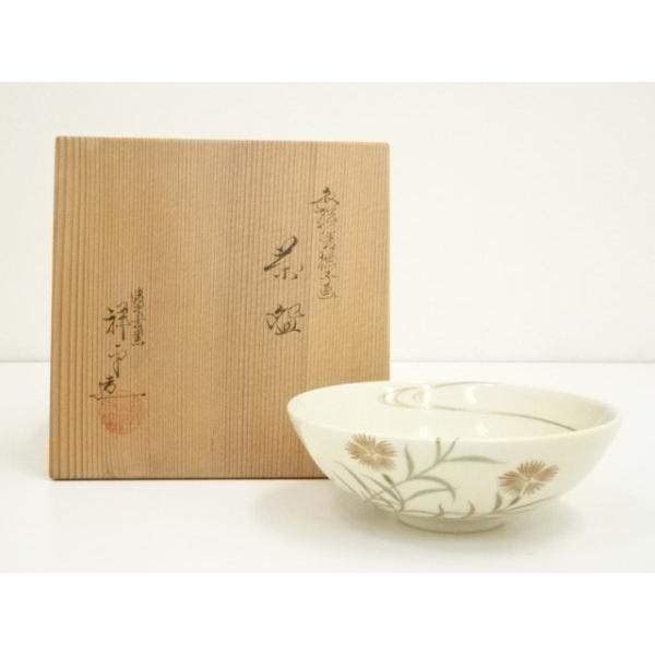 ys7330780; 宗sou 京焼 清閑寺窯 杉田祥平造 色絵仁清撫子画茶碗 ys7330780; 宗sou 京焼 清閑寺窯 杉田祥平造 色絵仁清撫子画茶碗