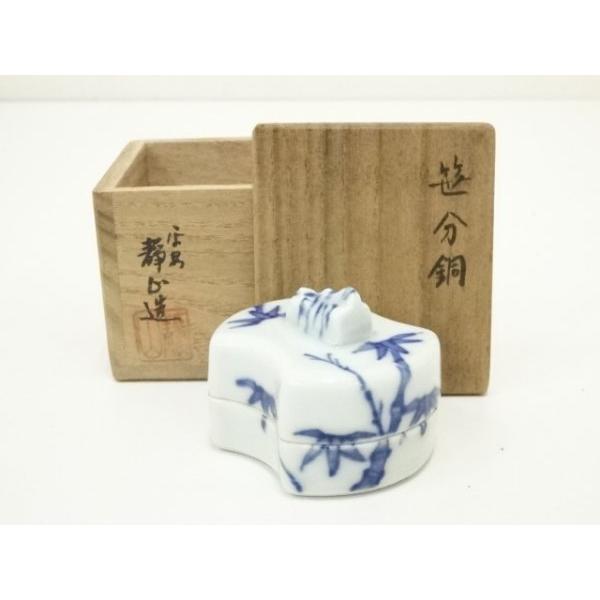 ys7335230; 宗sou 京焼 富田静山造 染付笹分銅香合（共箱）【道】 : お