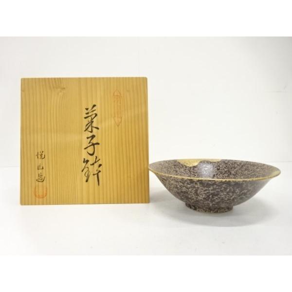 未使用　作家もの　漆器　菓子鉢　茶道具　入れ物　ふたもの　金箔 菓子器 金雲昇鶴 丸盆付 溜 菓子鉢 丸 円形 日本製 国産 ツル つる