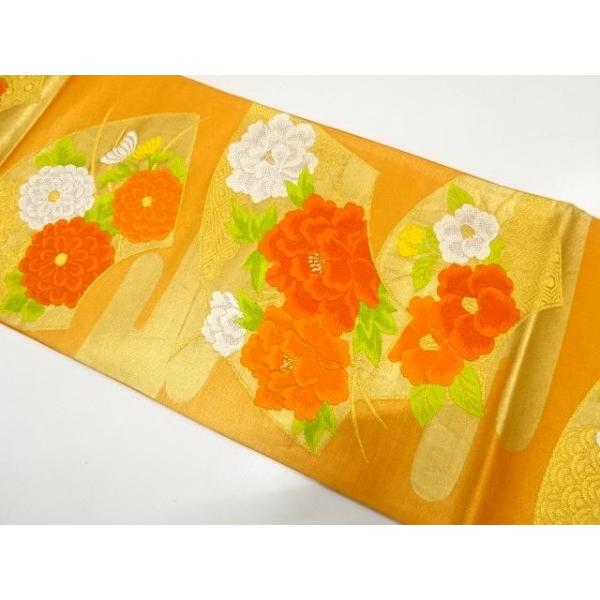 ys7814577; 宗sou 地紙に菊・牡丹・椿模様織り出し袋帯（材料