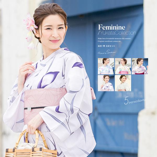 セオα トンボと花模様の浴衣単品 浴衣 レディース セット 浴衣セット 半幅帯 大人 2点セット 蜻蛉
