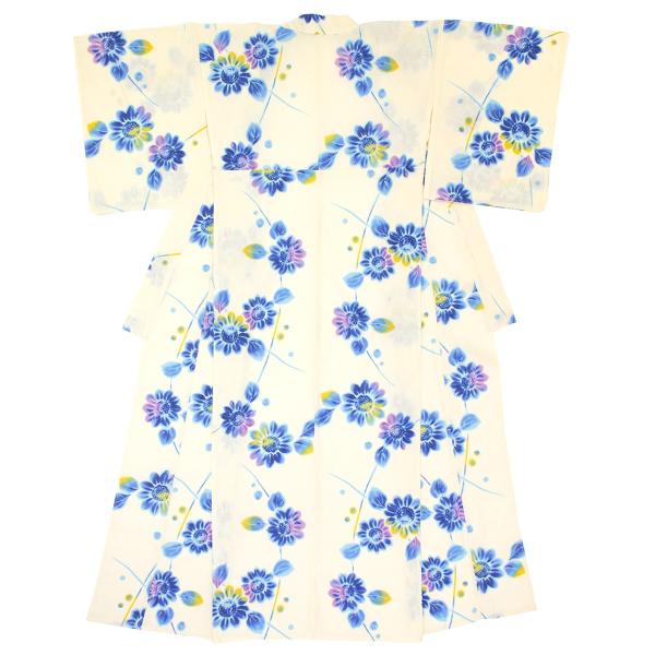 浴衣 レディース bonheur saisons ボヌールセゾン 白系 オフホワイト 青 花 綿 変わり織り 夏祭り 花火大会 女性用 仕立て上がり【送料無料】 bonheur saisons（ボヌールセゾン） 浴衣 レディース 白系 アイボリー