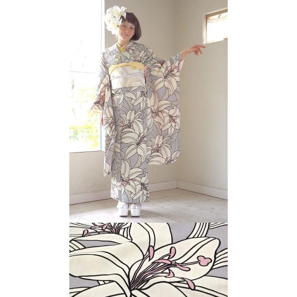 振袖ブランド和風館灰色グレー百合ユリ花古典モダンふりそで仕立て上がり洗える成人式謝恩会卒業式結婚式着物婚礼日本製送料無料 Buyee Buyee