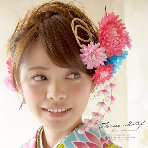 SOUBIEN（創美苑） 髪飾り 2点セット ピンク 水色 成人式 花 フラワー