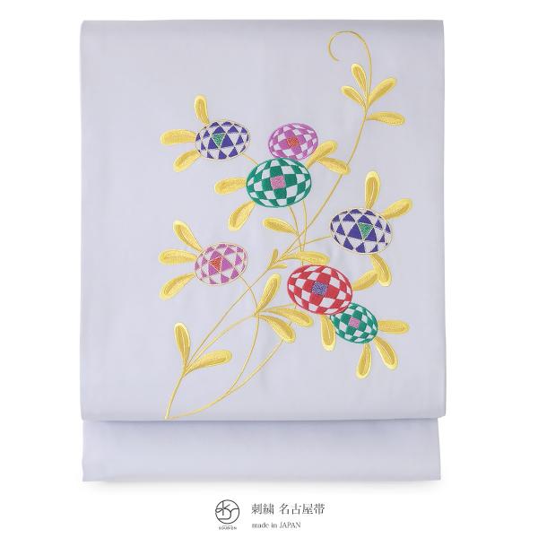 名古屋帯 九寸名古屋帯 灰色 グレー 花 フラワー 刺繍 お太鼓柄 アートモダン 名古屋仕立て カジュアル なごや帯 仕立て上がり 日本製 SOUBIEN（創美苑） 名古屋帯 九寸名古屋帯 灰色 グレー 花 フラワー
