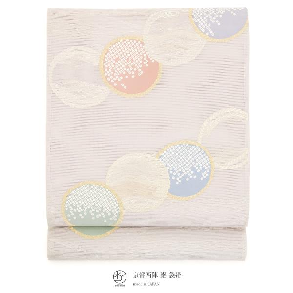 【未仕立て】袋帯 姫野織物 ピンク系 ライトピンク 流水 鹿の子 丸文 雲取り 絽 京都西陣織 555 六通柄 夏向き フォーマルカジュアル 日本製 未仕立て】袋帯 姫野織物 ピンク系 ライトピンク 流水 鹿の子 丸文 雲