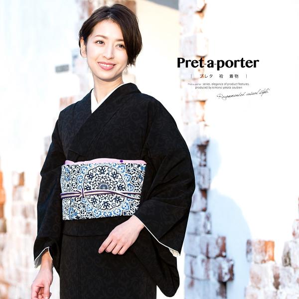 正絹　縮緬　更紗唐草紋様　小紋 単衣仕立て 正絹 縮緬 更紗唐草紋様 小紋 単衣仕立て