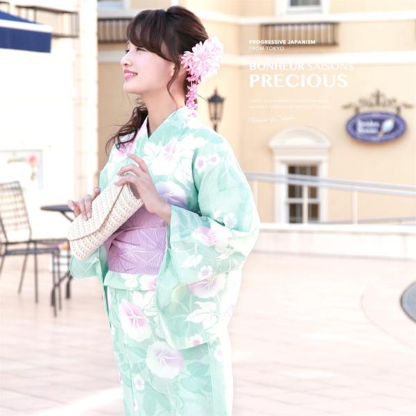 【新品】ボヌールセゾン SOUBIEN 浴衣３点セット 浴衣 帯 下駄 朝顔 soubien_yuset-y3-brand775ok