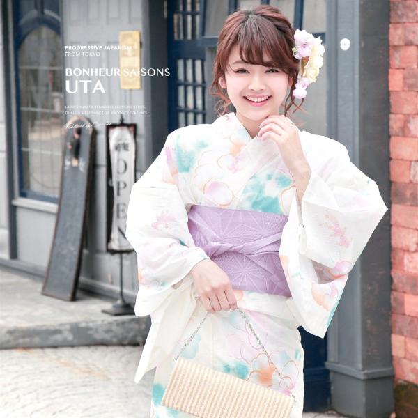 新品浴衣◇ bonheur saisons　ストライプ椿　ラメ入り 新品浴衣◇ bonheur saisons ストライプ椿 【紫】 - メルカリ