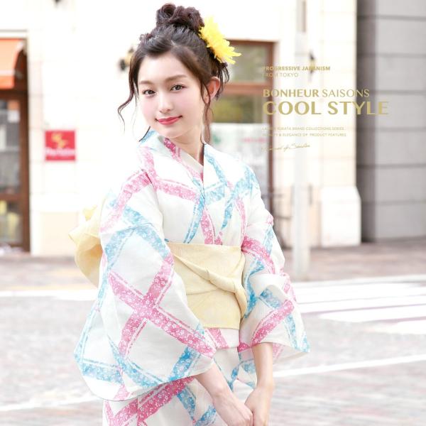 お値下げ★美品★浴衣★3点セット★お花★兵児帯★ピンク soubien_yuset-y4-bra004ok