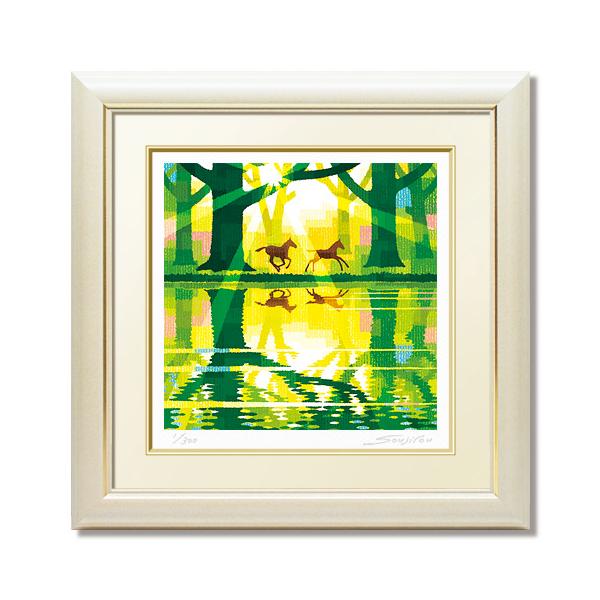 絵画 馬 和風 壁掛け インテリア 版画 風景画 玄関 おしゃれ 額入り