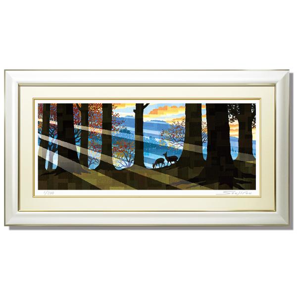 絵画 朝日 鹿 和風 壁掛け インテリア 版画 風景画 玄関 おしゃれ 額