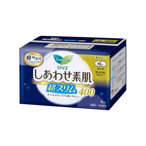 ロリエ しあわせ素肌 超スリム 特に多い夜用 羽つき400 ( 9コ入