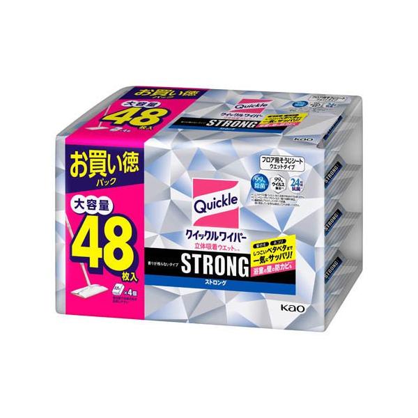 クイックルワイパー　立体吸着ウエットシート　ストロング　大容量パック48枚入り×4個(ケース売り) クイックルワイパー立体吸着ウエットシート ストロング ジャンボパック