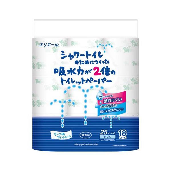 他サイト： エリエール シャワートイレのためにつくった吸水力2倍のトイレットペーパー リーフ柄 ( 18ロール )/ エリエールの商品画像