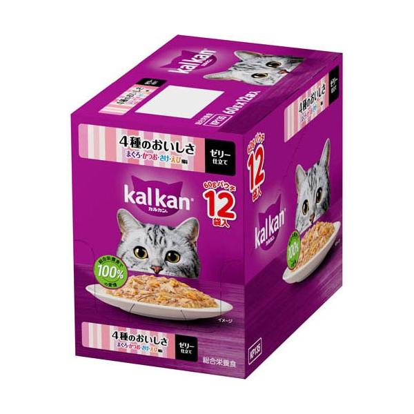 他サイト： カルカン パウチ ４種おいしさ まぐろかつおさけえび風味 キャット ウェットフード ( 60g×12袋入 )/ カルカン パウチの商品画像