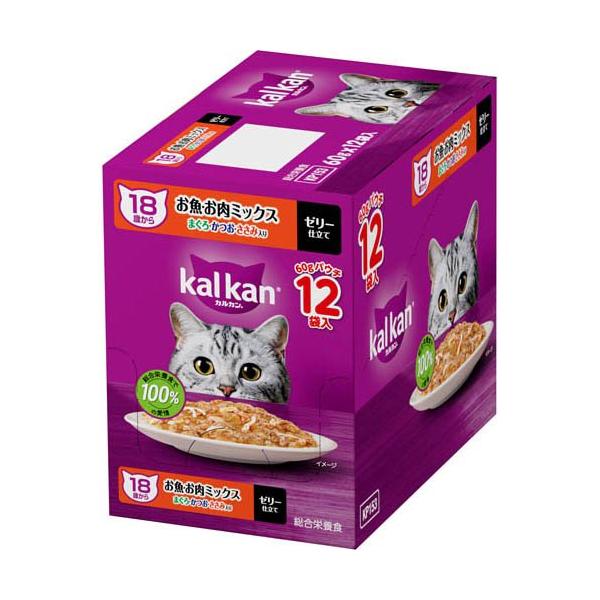 他サイト： カルカン パウチ １８歳 お魚・お肉ミックス まぐろかつおささみ キャットフード ( 60g×12袋入 )/ カルカン パウチの商品画像