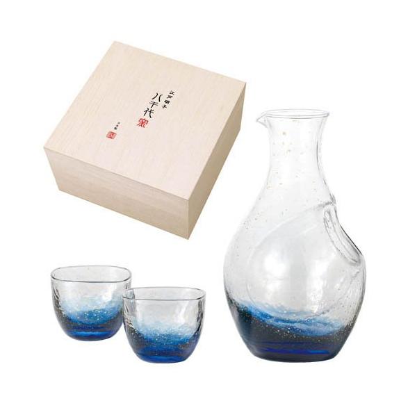 江戸硝子 八千代窯 冷酒カラフェ・酒杯セット 専用木箱入 G641-M81 ( 1