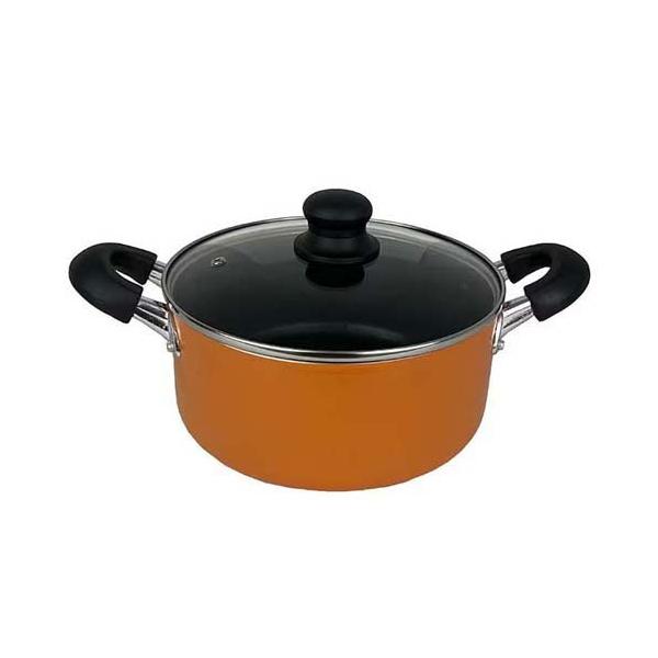 パール金属 クリュ ふっ素加工 IH対応 ガラス蓋付両手鍋 22cm オレンジ