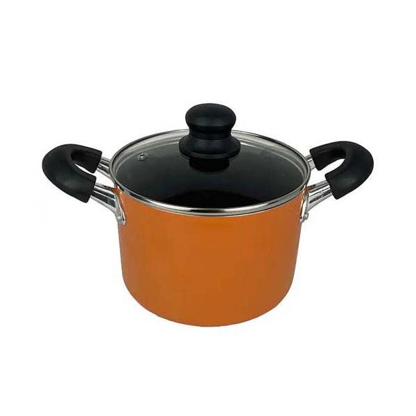 パール金属 クリュ ふっ素加工 IH対応 ガラス蓋付寸胴鍋 18cm オレンジ