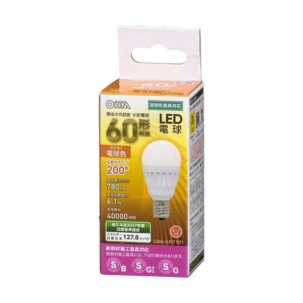 LED�d�� ���` E17 60�`���� �d���F LDA6L-G-E17 IS51 ( 1�� )/ OHM