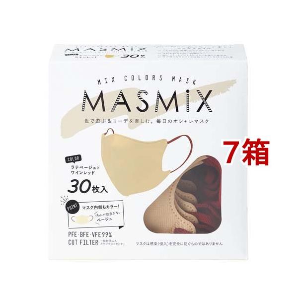 MASMiXマスク ラテベージュ*ワインレッド ( 30枚入*7箱セット ) : 爽快