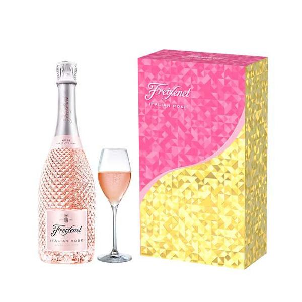 イタリアンファンシーボトル ワイン 企画品)スパークリングワイン フレシネイタリアン ロゼ グラス入り化粧