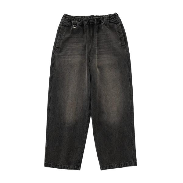 FUBU フブ フーブ イージーパンツ WIDE EASY PANTS ストリート ヒップホップ ワイドシルエット ウォッシュ加工 ロゴ刺繍 ブラック M L XL