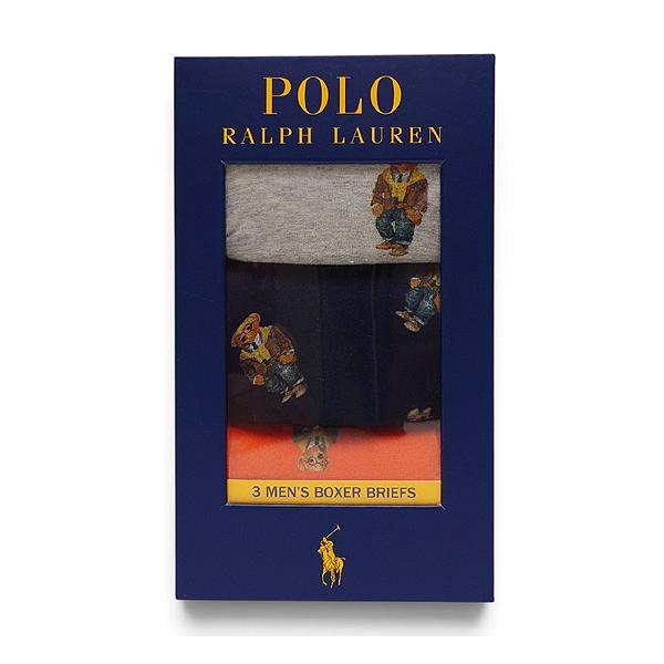 POLO RALPHLAUREN ポロ ラルフローレン 3枚セット ボクサーパンツ アンダーウェア 下着 3P BEAR BOXER BRIEF 前開き オレンジ グレー ネイビー S M L XL
