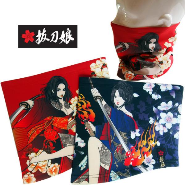 【極美品】抜刀娘　和柄プリント　中綿入り　ボンバージャケット　妃那＆葵　ブラック 絡繰魂 抜刀娘 バットウムスメ 和柄 MA-1 ジャケット アウター