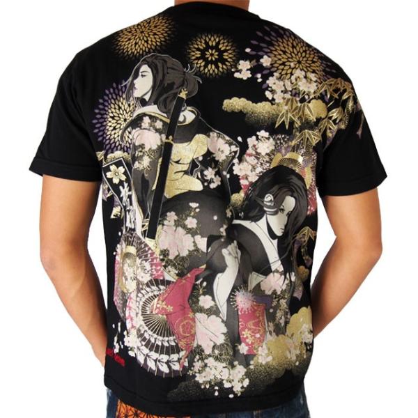 抜刀娘 番傘花火 半袖Ｔシャツ 穂乃花 結愛 和柄Tシャツ アメカジ メンズ 黒 292151