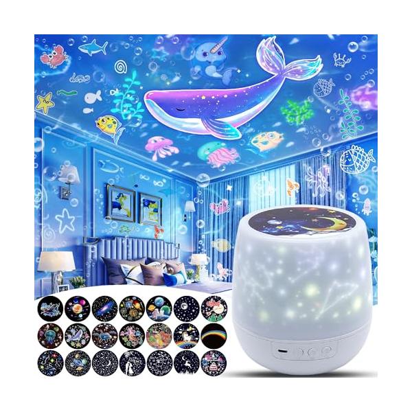 【家庭用プラネタリウム】スネアドラムような可愛らしい形状を採用，大人も子供も大好き。雰囲気を作成するための完璧な部屋の装飾。アウターカバーを取り外すとledナイトライトになります。映画のシーンはすべて星空や海と組み合わされ、子供の想像力と創...