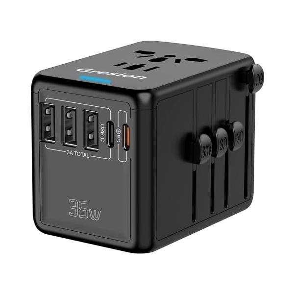 【PD 35W 急速充電&amp;6台のデバイスを同時に対応】PD 35W海外旅行用 変換プラグは、急速充電技術と5つの充電ポートを兼ね備えています。USB-Aポートが3つ、Type-Cポートが1つ、PD急速充電ポート（Type-C）が1つ...