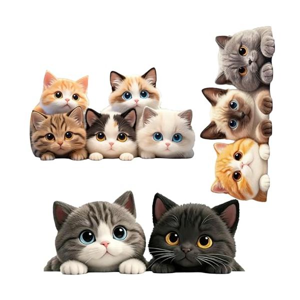 ZQX 車用 猫 ステッカー PVC素材 防水・耐候 猫シール かわいい・おもしろ バイク・ウォール対応 屋外使用に強い耐久素材 10匹の猫デザイン（ひょっ