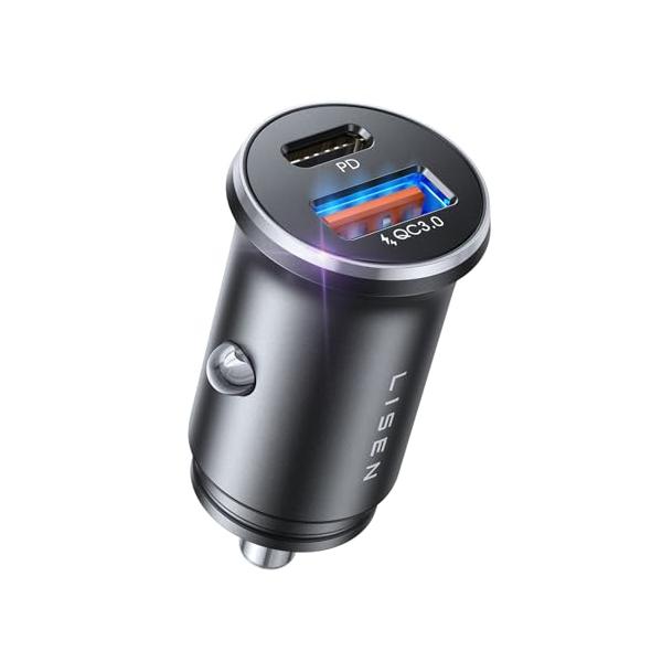 LISEN しがーソケット usb シガーソケット usb-c【業界最小・PD36W+QC18W急速充電】車 充電器 12V/24V全対応 PD3.0/QC3.0/PPS対応 金属ボディ・2ポー