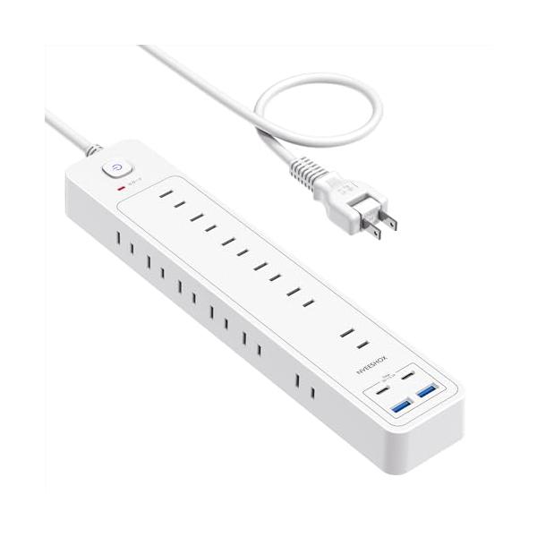 延長コード 2m USB付き電源タップ 12個AC口 4個USB（ 2個Cポート+2個Aポート) コンセント 一括スイッチ付き タコ足配線 テーブルタップ 個別スイッチ