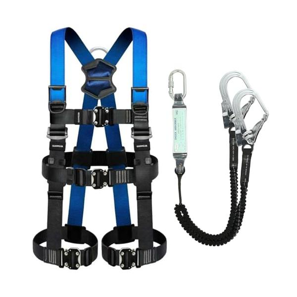 [GUANGJIA] フルハーネス安全帯 新規格 セット 墜落制止用器具 ランヤード 落下防止全身保護キット、安全保護 脱着簡単 ハーネス安全帯 建設工学、高