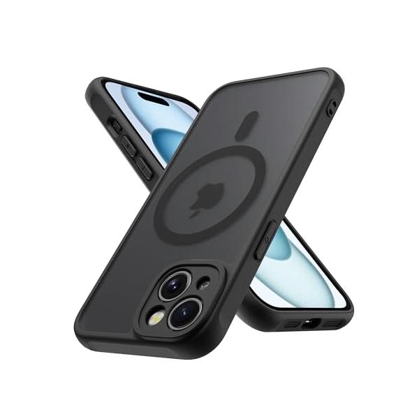 iPhone15 ケース MagSafe対応 マット感 耐衝撃 米軍MIL規格 アイフォン15 ケース マグネット搭載 黄ばみなし ストラップホール付き ワイアレス充電対