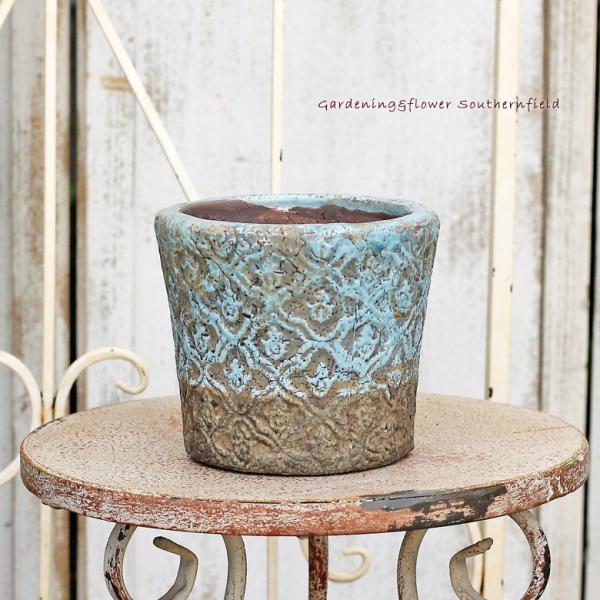 ガーデニング 雑貨 アンティーク調 陶器鉢 クレスト シリンダーポット
