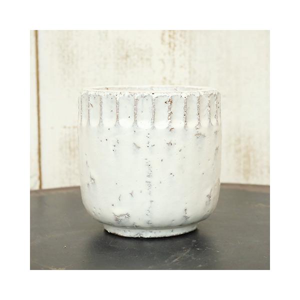 ガーデニング雑貨 陶器鉢 リブ グロスポット L ホワイト 植木鉢 ナチュラル おしゃれ