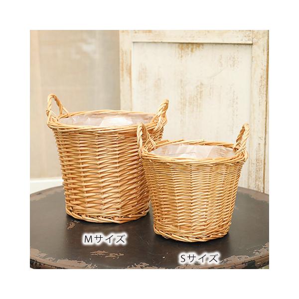 ガーデニング雑貨 木製バスケット ウィッカーバケツ Sサイズ ナチュラル かご