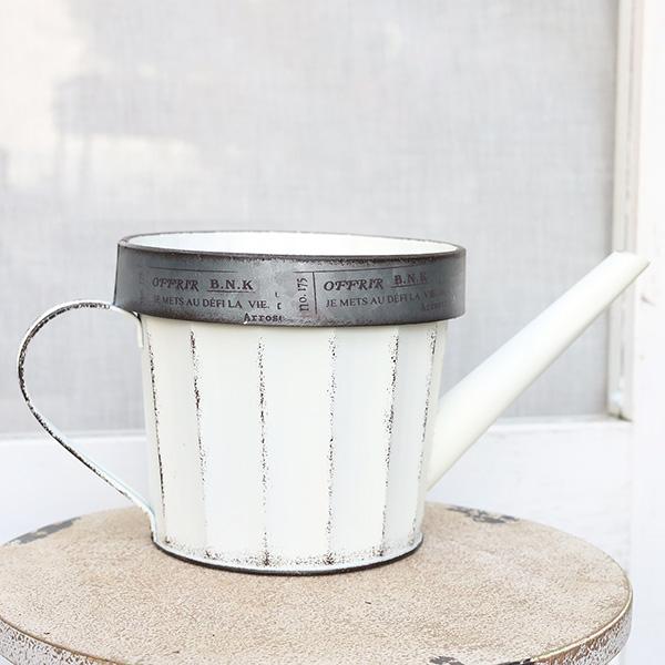 ガーデニング雑貨 鉢 オフリールジョーロ ホワイト ブリキポット 植木鉢 プランター ナチュラル 軽い