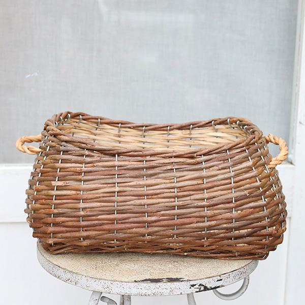 現品販売 ガーデニング雑貨 木製 かご サイドハンドル バスケット ブラウン ナチュラル 軽量