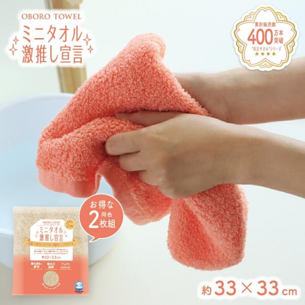 ハンドタオル 2枚セット 日本製 綿100％ 厚手 吸水 ふんわり おぼろタオル ミニタオル激推し宣言 33×33cm