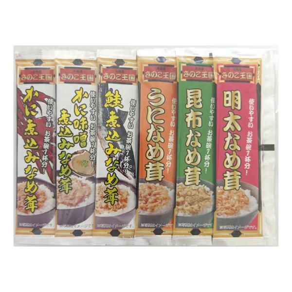 大人気きのこ王国のなめ茸をお茶碗1杯分にし、お弁当に持って行ったり、家族で好きな味を選んで食べられる便利ななめ茸。内容量：各30g×6本アレルギー成分：画像参照原材料：画像参照賞味期限：製造より300日※お届けする商品の賞味期限は280日〜...