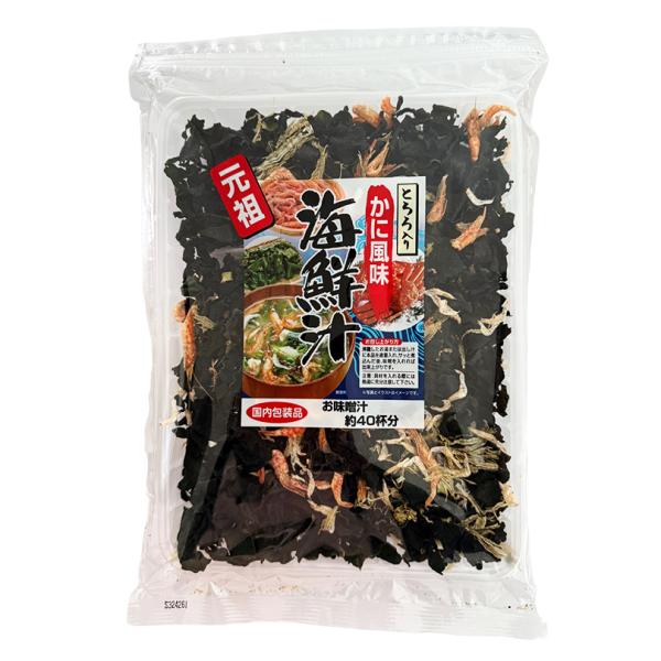 お湯に本品を入れて味噌を入れたら海鮮味噌汁が出来上がります。アレルギー成分 : えび・かに・小麦・卵・大豆原材料 : 乾燥わかめ(中国製造)、乾燥えび、乾燥ねぎ、とろろ昆布、乾燥かに風味かまぼこ／調味料(アミノ酸等)、ソルビトール、膨張剤、...