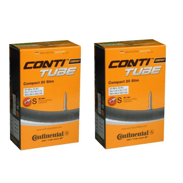 2本セット コンチネンタル Continental Compact20 Slim 20×1 1/8-20×1 1/4(28-406×32-451) 仏式チューブ 500×28A-500×32A (バルブ長42mm) [並行輸入品]