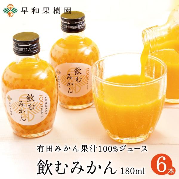 みかん ジュース ストレート 有田 無添加 果汁100％ 早和果樹園 飲むみかん 180ml×6本入R  和歌山 手土産 プレゼント テレビ放送 お中元 超PayPay祭