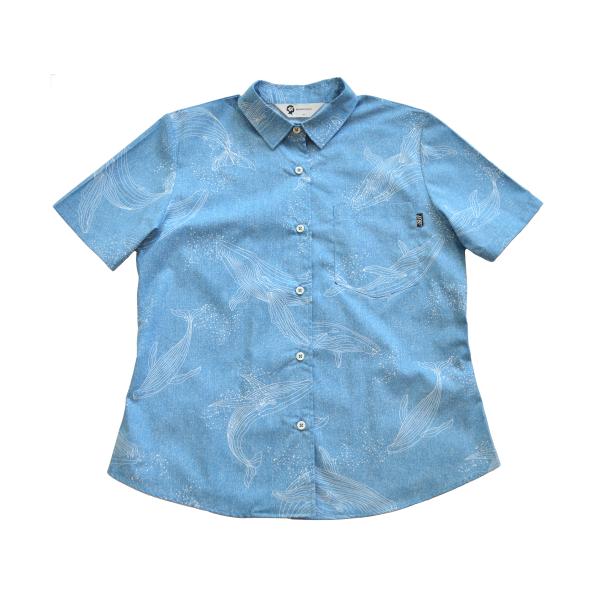 かりゆしウェア レディース  KUJIRA　ブルー　かりゆしウェア 沖縄 アロハシャツ かりゆし 半そで 半袖 シャツ リゾート 夏 ビーチ 結婚式