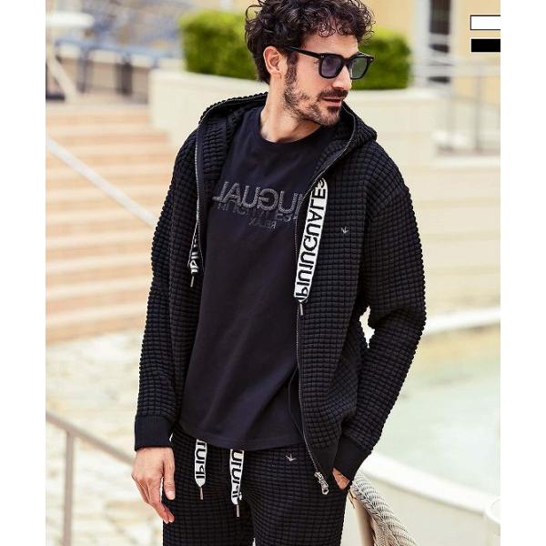 1PIU1UGUALE3 RELAX ウノピゥウノウグァーレトレ リラックス スピンドルロゴワッフルパーカー メンズ フーディ カジュアル リゾート タオル spaccio-online_usk-24001